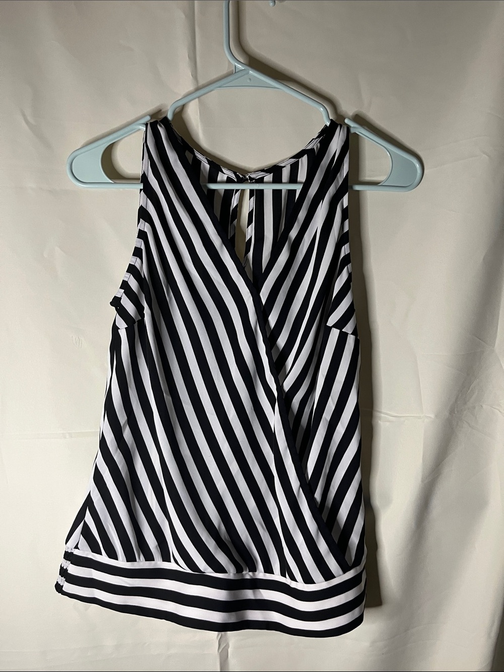 White House Black Market Black & White Diagonal Stripe Wrap Camisole